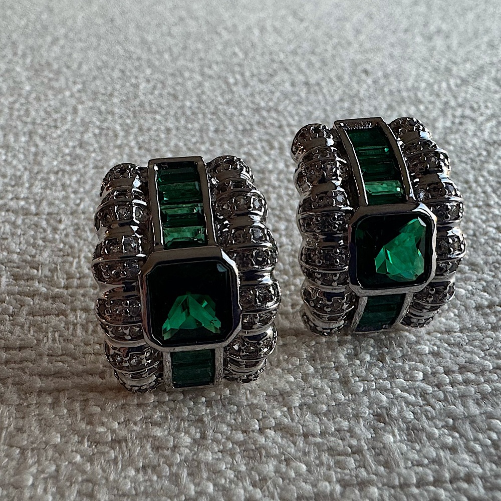 Dorsey, Crawford Baguette and Asscher Emerald Earrings